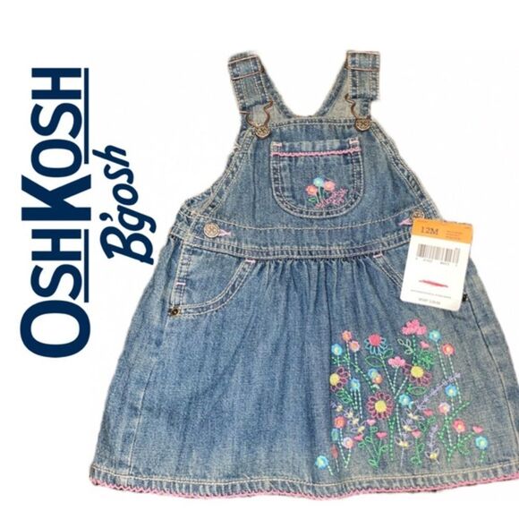 Osh Kosh B’gosh Girls Denim Embroidered‎ Jumper - Size 12 months - Picture 1 of 2